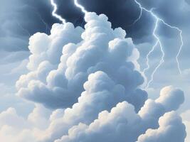 Colorful clouds with a lightning bolt thunder background design. . photo