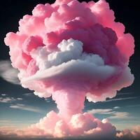 Pink bright clouds on dark background. Generative ai. photo