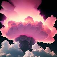 Pink bright clouds on dark background. . photo