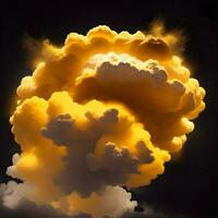 golden bright clouds on dark background. Generative ai. photo