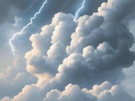 Colorful clouds with a lightning bolt thunder background design. Generative ai. photo