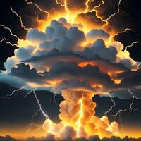 Colorful clouds with a lightning bolt thunder background design. . photo
