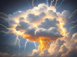 Colorful clouds with a lightning bolt thunder background design. . photo