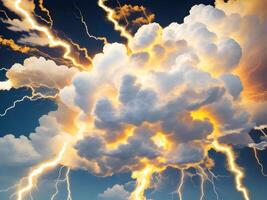 Colorful clouds with a lightning bolt thunder background design. Generative ai. photo