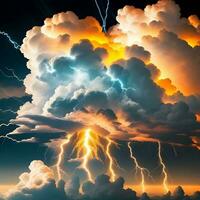 Colorful clouds with a lightning bolt thunder background design. Generative ai. photo