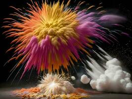 Colorful explosion with high-speed vivid color powder. Generative ai. photo