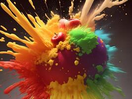 Colorful explosion with high-speed vivid color powder. Generative ai. photo