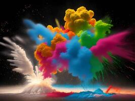 Colorful explosion with high-speed vivid color powder. Generative ai. photo