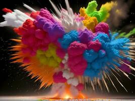 Colorful explosion with high-speed vivid color powder. Generative ai. photo