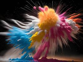 Colorful explosion with high-speed vivid color powder. Generative ai. photo