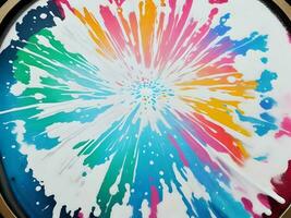 Splashing colorful powder on a frame on white background, AI generation. photo