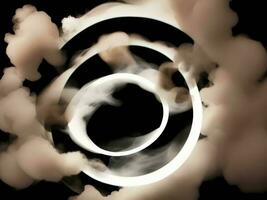 A white circle of smoke on the black background, AI generation. photo