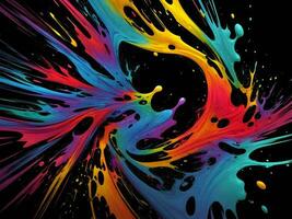 3d Liquid abstract colorful texture on black background, AI generation. photo
