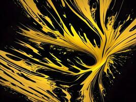 3d Liquid abstract yellow texture on black background, AI generation. photo