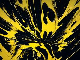 3d Liquid abstract yellow texture on black background, AI generation. photo