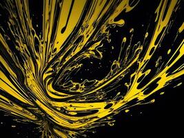 3d Liquid abstract yellow texture on black background, AI generation. photo