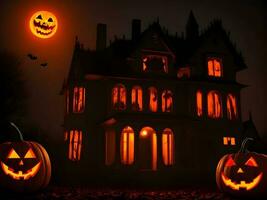 A Halloween pumpkin horror black theme for a happy Halloween celebration, AI generation. photo