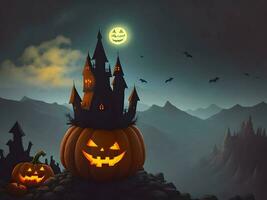 A Halloween pumpkin horror black theme for a happy Halloween celebration, AI generation. photo