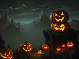 A Halloween pumpkin horror black theme for a happy Halloween celebration, AI generation. photo