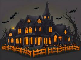 A Halloween horror lighting house for the Halloween festival. Generative ai. photo
