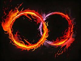 abstract fire and water fiery circle on a black background. . photo
