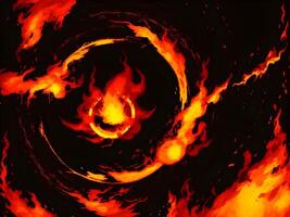 abstract fire and water fiery circle on a black background. Generative ai. photo