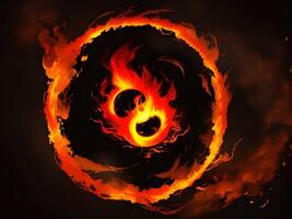 abstract fire and water fiery circle on a black background. . photo