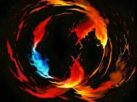 abstract fire and water fiery circle on a black background. Generative ai. photo