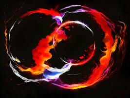 abstract fire and water fiery circle on a black background. Generative ai. photo