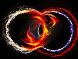 abstract fire and water fiery circle on a black background. . photo