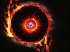 abstract fire and water fiery circle on a black background. . photo