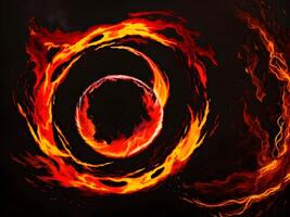 abstract fire and water fiery circle on a black background. Generative ai. photo