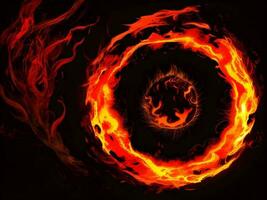 abstract fire and water fiery circle on a black background. Generative ai. photo