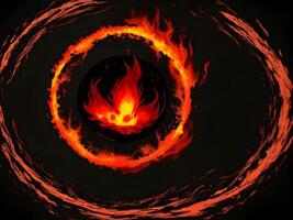 abstract fire and water fiery circle on a black background. Generative ai. photo