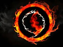 abstract fire and water fiery circle on a black background. . photo