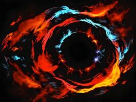 abstract fire and water fiery circle on a black background. Generative ai. photo