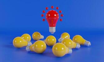 Ideas inspiration concepts with red lightbulb flying on group of another lightbulb, Business start up or goal to success. creativity of human. colorful lightbulb, The idea. photo