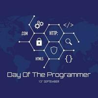 Day of the Programmer banner or greeting card with code symbol in polygonal vector