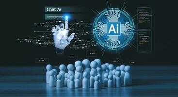 Robot hand Chat with AI, Artificial Intelligence. Technology smart robot AI Concept, artificial intelligence by enter command prompt for generates something, Futuristic technology transformation. photo