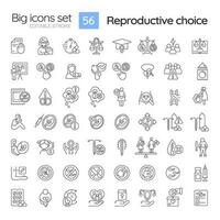 Reproductive choice linear icons set. Human pregnancy. Social issue. Well being. Reproductive right. Pro choice. Customizable thin line symbols. Isolated vector outline illustrations. Editable stroke