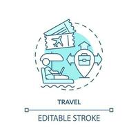 Travel turquoise concept icon. Wi fi zone. Working on computer. Freelance worker. E business. Laptop lifestyle abstract idea thin line illustration. Isolated outline drawing. Editable stroke vector