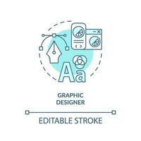 Graphic designer turquoise concept icon. Creative occupation. Digital skill. Freelance worker. Visual communication abstract idea thin line illustration. Isolated outline drawing. Editable stroke vector