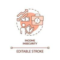 Income insecurity red concept icon. Delayed payment. Economic crisis. Freelance work. Self employed. Financial risk abstract idea thin line illustration. Isolated outline drawing. Editable stroke vector