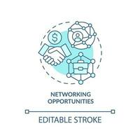 Networking opportunities turquoise concept icon. Professional connection. Knowledge sharing. Business collaboration abstract idea thin line illustration. Isolated outline drawing. Editable stroke vector