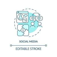 Social media turquoise concept icon. Digital networking. Virtual connection. Knowledge sharing. Online community abstract idea thin line illustration. Isolated outline drawing. Editable stroke vector