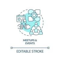 Meetups and events turquoise concept icon. Professional conference. Digital entrepreneur. Job opportunity abstract idea thin line illustration. Isolated outline drawing. Editable stroke vector