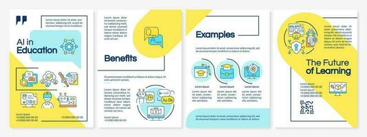 AI in education blue and yellow brochure template, cover design with linear icons. 4 vector layouts representing future of learning.