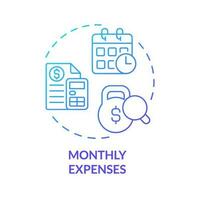 Monthly expenses blue gradient concept icon. Mortgage payment. Bill analysis. Personal economy. Financial planning. Household budget abstract idea thin line illustration. Isolated outline drawing vector