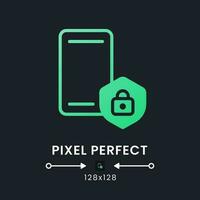 Mobile device security green solid gradient desktop icon on black. Smartphone privacy. Digital safety. Pixel perfect 128x128, outline 4px. Glyph pictogram for dark mode. Isolated vector image