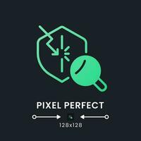 Penetration test green solid gradient desktop icon on black. Vulnerability detection. Ethical hacking. Pixel perfect 128x128, outline 4px. Glyph pictogram for dark mode. Isolated vector image